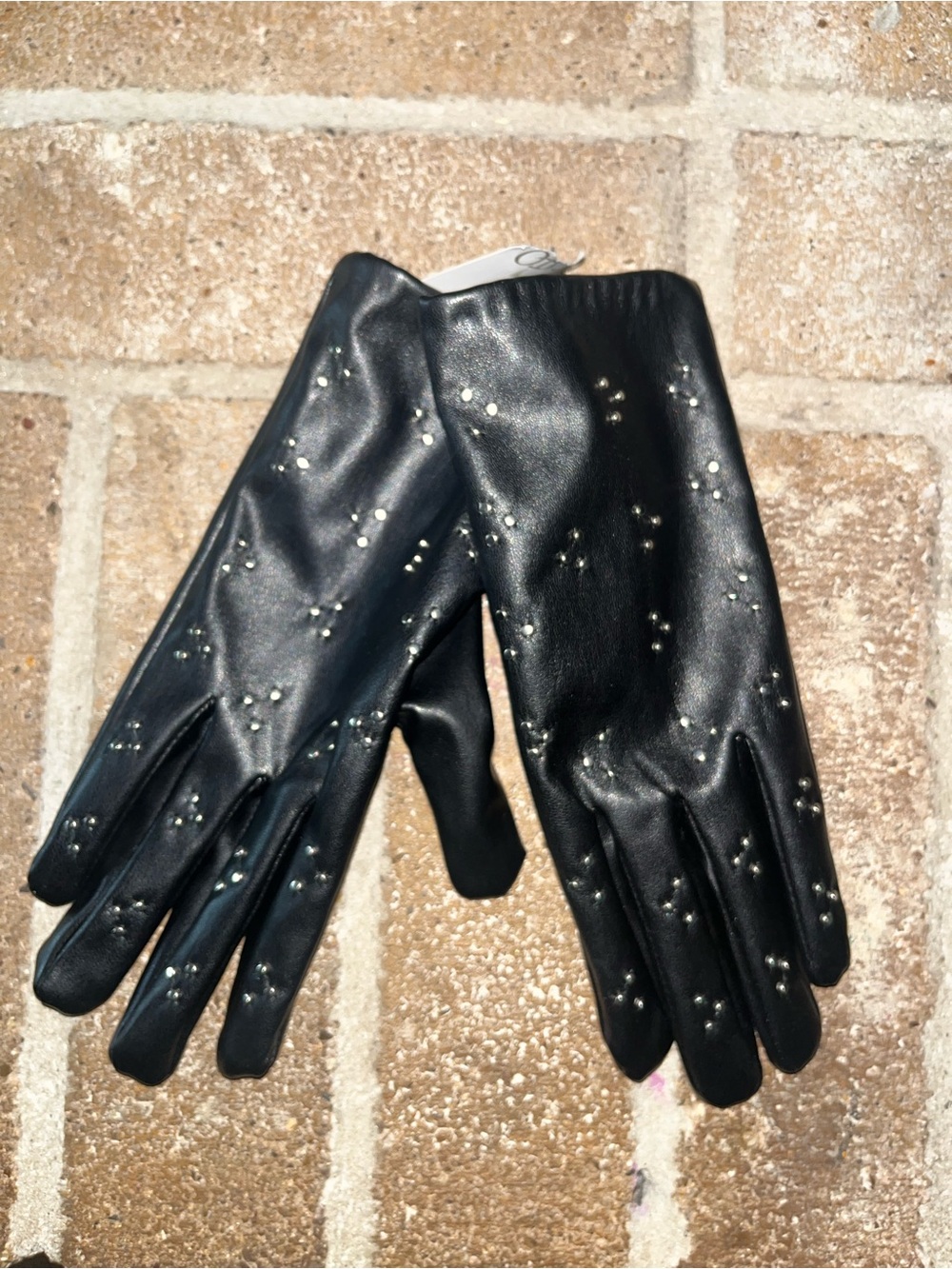 Cato Black Faux Leather Gloves with Silver Stud Accents